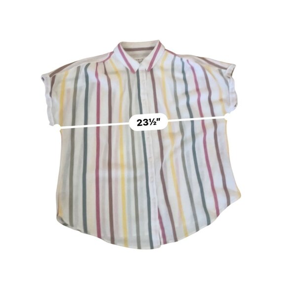 Ava & VIV muslin cotton vertical stripe cap sleeve button front collared top 14W - Picture 9 of 10